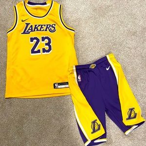 Boys Authentic LA Lakers James Jersey & Shorts